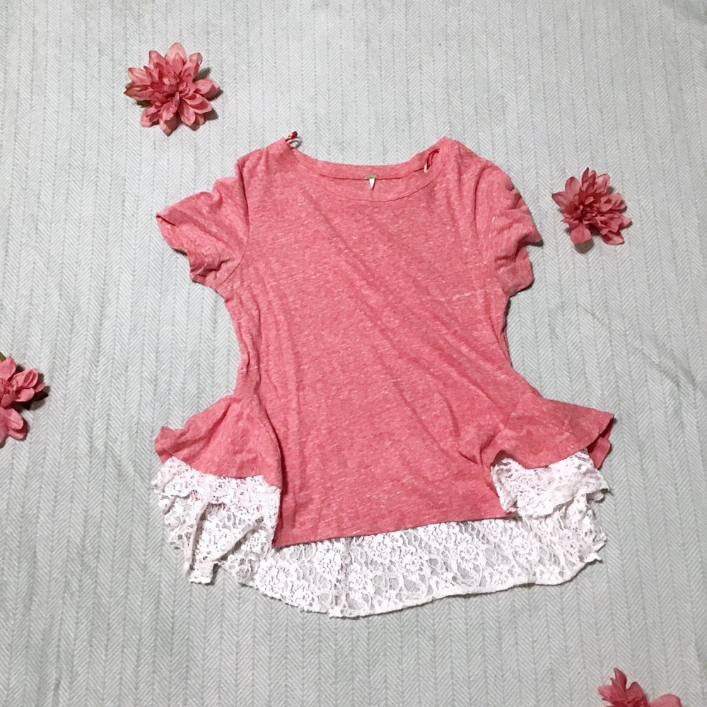 Free People Lace Hemmed Tee
